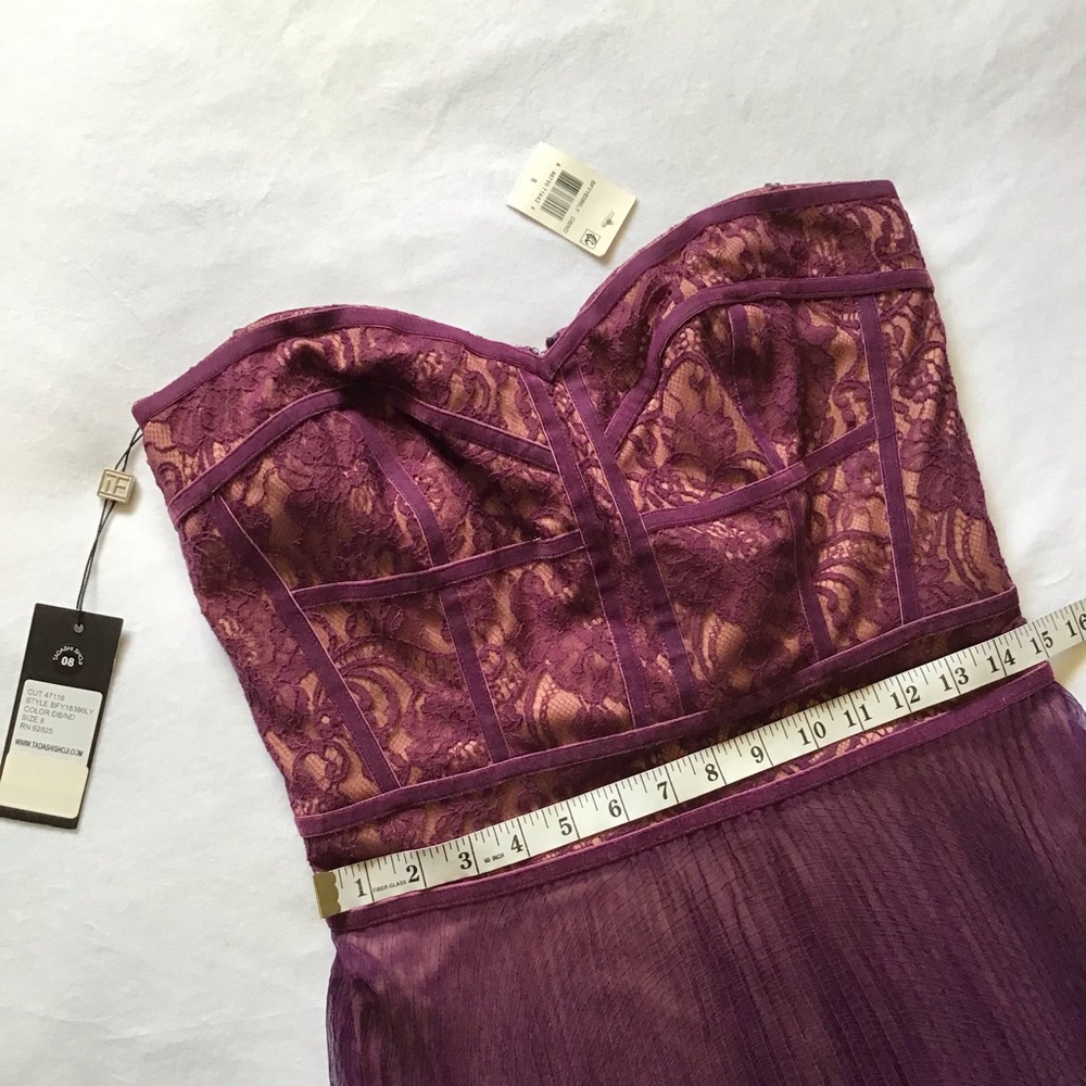 Tadashi  shoji strapless lace dress gown burgundy - Picture 8 of 11